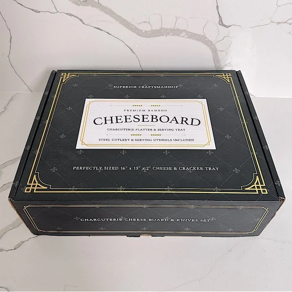 SMiRLY Premium Bamboo Cheese Board Charcuterie and Serving Tray Set with Cutlery - Picture 3 of 9